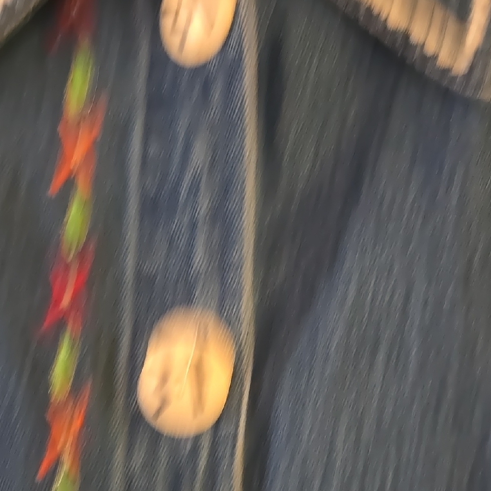Colorful Denim Tribual Vibe Jacket with Patterned Trim - Picture 5 of 10